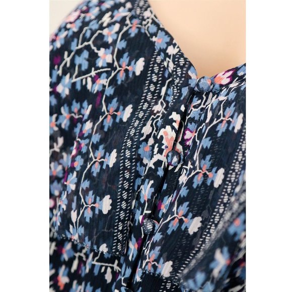 PAIGE 100% Silk Olympia Dark Ink Blue/Bouquet Tiered Ruffle Mini Dress M $298 - Picture 8 of 16